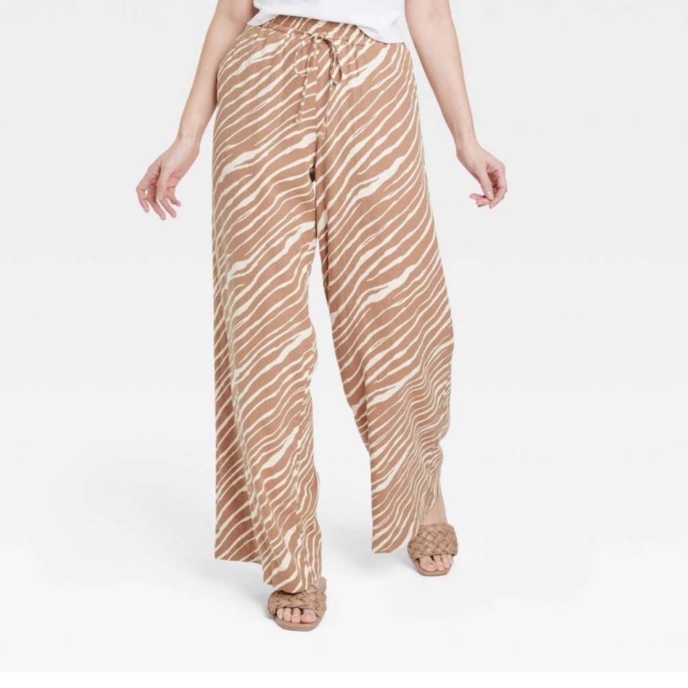 NWOT A New Day - High-Rise Wide Leg Linen Pull-On Pants Size Medium